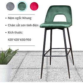 Ghế bar đảo bếp bọc nhung chân sắt tĩnh điện đen chân cao 65 cho nhà hàng cà phê tiệm make up làm tóc /Velvet bar stools / coffee stools / café chairs / livestream chairs / CB LUXE-65F TpHCM