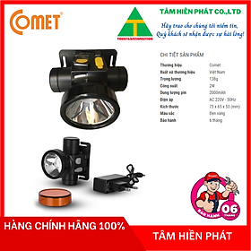 Đèn Pin Sạc Led Đội Đầu Comet CRT1614 2W có choá rời lắp vào đổi màu ánh sáng từ Trắng sang Vàng - Hàng chính hãng