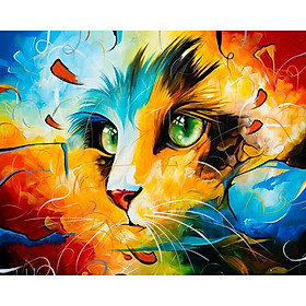 Mua Tranh sơn dầu số hoá tự tô đã căng khung 40x50 cm -Mèo lập thể âm dương