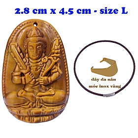 Mặt Phật Hư không tạng đá mắt hổ 4.5 cm kèm vòng cổ dây da nâu - mặt dây chuyền size lớn - size L, Mặt Phật bản mệnh