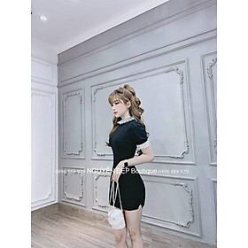Đầm ôm nữ tay ngắn phối viền tay ren thời trang dạo phố năng động freesize 40-55kg