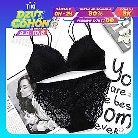  Bộ ĐồLót Ren Nữ Không Gọng Nâng Ngực Đệm Mỏng Azuno DL01  Phong Cách Sexy Dây Đôi Không Giãn Không Quăn Sau Khi Dùng Lâu