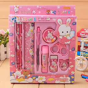 Bộ 9 dụng cụ học tập họa tiết thú hoạt hình xinh xắn dễ thương cho bé