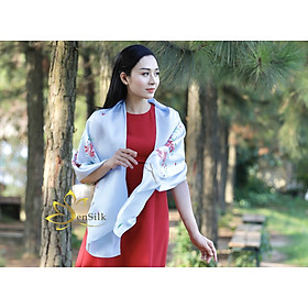 Khăn Lụa Tơ Tằm Vẽ Tay SenSilk Limited Hoa Đào - Quà Tặng May Mắn, 100% Silk made in Vietnam 180x55cm