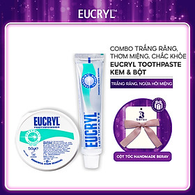 Combo Kem đánh răng Eucryl 62g và Bột tẩy trắng răng Eucryl 50g - Tặng Kèm Cột Tóc Nơ BERAV Handmade Annie Ribbon Giao Màu Ngẫu Nhiên