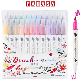 Bộ 24 Bút Lông Màu Nước 2 Đầu - Brush Sign Pen Twin - Pentel Art SESW30C