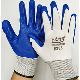 Hình ảnh Găng Tay Bảo Hộ Lao Động Phủ Sơn Xanh- đen Mã 388