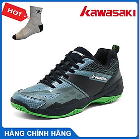 Giày cầu lông Kawasaki K359 mẫu mới, hàng chính hãng, màu đen viền xanh - Tặng kèm tất thể thao Bendu cao cấp