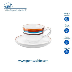 Tách Capuccino 280ml Decal Cờ Hoa Sứ OHIO + Đĩa kê