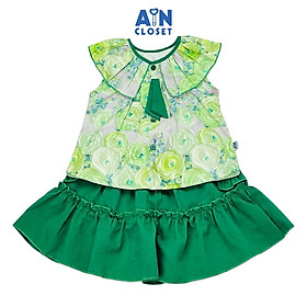 Bộ áo váy ngắn bé gái họa tiết Hoa Hồng Xanh Jane Green cotton