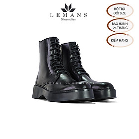 The Breakthrough Chunky COMBAT Boots Lemans - BST độc quyền, đế cao 6cm Full cao su nguyên khối Da bò nguyên tấm BH 24T - Da Bò - 38
