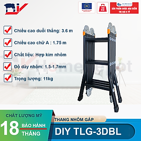 Mua Thang nhôm gấp đoạn cao cấp chân choãi DIY TLG-3DBL chiều cao sử dụng chữ A 1.75M chữ I 3.6M