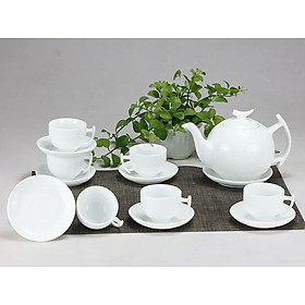 Mua Bộ ấm chén men trắng Bát Tràng dáng Bưởi Cành Trắng sứ 650ml