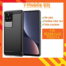 Ốp lưng dành cho Xiaomi Redmi K40S Poco F4 ốp silicone mềm Carbone phay xước chống sốc chống vân tay - Black, Black