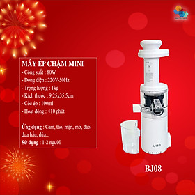 Hình ảnh Máy Ép Chậm trái cây mini BUD BJ08 cơ chế hai kênh, tách rời bã cặn riêng biệt, tốc độ 60 vòng/phút