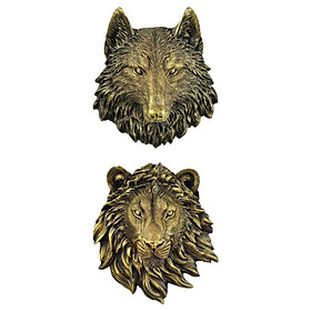 3x Wall Mount Animal Head Ornament Resin Hanging Sculpture Decor Statue