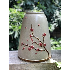 Mua Bình cắm hoa cao 37cm  dáng chuông  men rạn cổ  họa tiết đắp nổi thủ công. Gốm sứ Bát Tràng