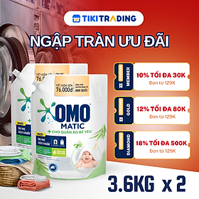 Combo Nước Giặt Omo Matic Cho Quần Áo Bé Yêu 3.6KG + Nước Xả Vải Comfort Dịu Nhẹ Thơm Hương Phấn Túi 3.6L