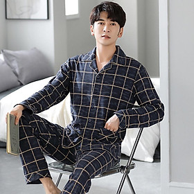 2506 - Bộ Pijama nam dài tay cao cấp, chất vải cotton 100% mềm mại, thoáng khí mùa hè, ấm áp mùa đông, Size L-3XL