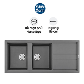 Mua Chậu Rửa Chén Đá Malloca Titanium K-50073 (Màu Xám) - Ngang 116cm - Hàng Chính Hãng