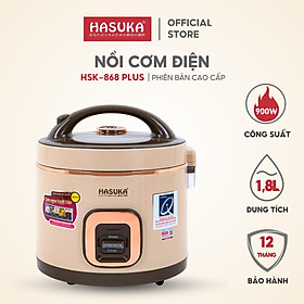 Nồi cơm điện HASUKA HSK-868 PLUS dung tích 1.8L, công suất 900W, lòng niêu dầy phủ chống dính ceramic, chống xước siêu bền - Hàng chính hãng