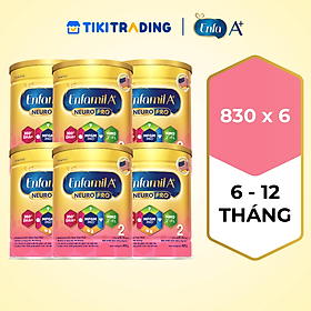 Bộ 6 lon sữa bột Enfamil A+ Neuropro 2 830g với DHA giúp phát triển não bộ cho trẻ từ 6 –12 tháng tuổi