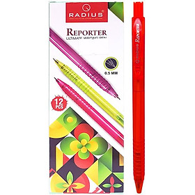 Hộp 12 Bút Bi Bấm Reporter 0.5 mm - Radius - Mực Đỏ
