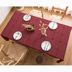 Mua Khăn trải bàn sang trọng mẫu kẻ ô vuông lớn màu đỏ-TB490