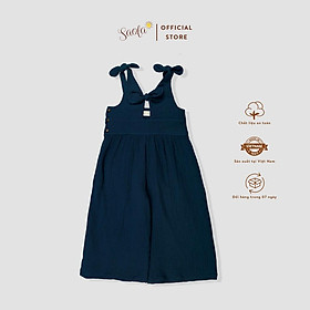 Bộ Áo Liền Quần Jumpsuit Phối Nơ Đáng Yêu Cho Bé Gái Chất Liệu Muslin