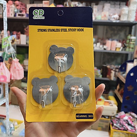 Móc treo đồ dán tường siêu bám dính bền bỉ kiểu dángt tiện dụng 4x6cm, Vỉ 3 móc dán tường inox xịn sò- ssshop phụ kiện