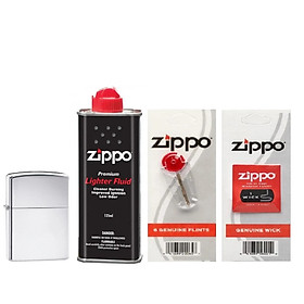 Bộ 4 Sản Phẩm: Bật Lửa Zippo Armor 167+Xăng+Đá+Bấc