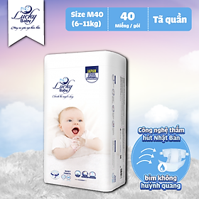 Tã Bỉm Quần Lucky Baby Không Huỳnh Quang, Siêu Thấm Hút M40 6-11kg