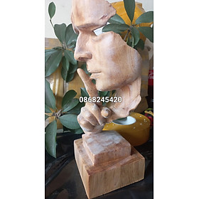 Tượng im lặng là vàng bằng gỗ ngọc am thơm nức kt 34×13×12cm 