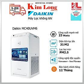 Máy lọc không khí Daikin MC40UVM6-7 - Diện tích 30m2, ion Plasma, Lọc bụi mịn PM 2.5, khử mùi - Hàng chính hãng