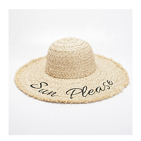 Mũ cói đi biển nón cói vành rộng chất liệu RAFFIA dáng rủ có thêu chữ - Hàng cao cấp