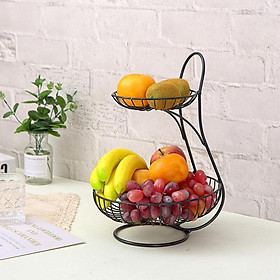Fruit Bowl Bread Basket Storage Dish Dining Table Home Decor Black 2 Tier