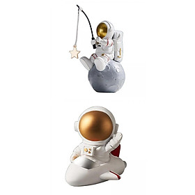 2 Pieces Resin Spaceman Statue Ornament Home Astronaut Decor