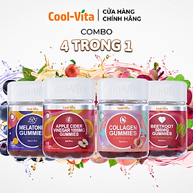 Combo Kẹo Dẻo Giấm Táo Hỗ Trợ Tiêu Hóa, Kẹo Dẻo Collagen Hỗ Trợ Trẻ Hóa Sáng Da, Kẹo Dẻo Melatonin Cải Thiện Giấc Ngủ Và Kẹo Dẻo Củ Dền Bổ Sung Sắt Coolvita Kết Hợp Vitamin B6, B12, Vitamin C, Vitamin E, Biotin & L-Citruline - 4 Hộp (60 viên x 3g)/hộp