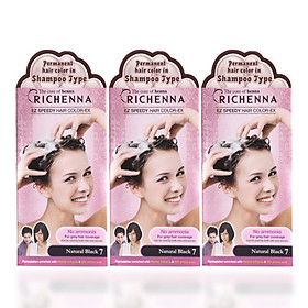 COMBO 3 hộp Thuốc nhuộm tóc phủ bạc thảo dược dạng dầu gội Richenna màu đen tự nhiên