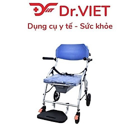 Ghế Bô Tắm GBM-016A – 3in1 Xe Lăn + Ghế Tắm + Bô Vệ Sinh, Khung Nhôm, Chống Nước, Có Phanh An Toàn