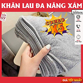 Combo 5 Khăn Lau Vuông, Khăn Lau Đa Năng Nhà Bếp Sợi Than Tre Màu Xám Loại Mới Giúp Lau Chùi Sạch Sẽ Sợi Vải Mềm Thấm Hút Nhanh Và Nhanh Khô