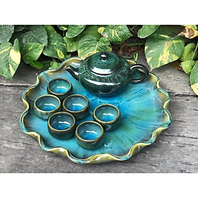 Mua Ấm chén decor men hỏa biến khay lá sen