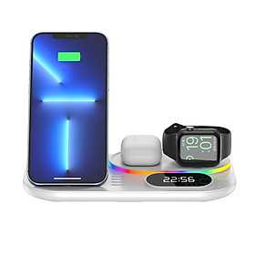 Mua Đế Sạc Không Dây Đa Năng 4 Trong 1 Tích Hợp Đèn LED Và Đồng Hồ