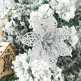Set 5 hoa nhân tạo lấp lánh 10cm trang trí cây thông Giáng sinh