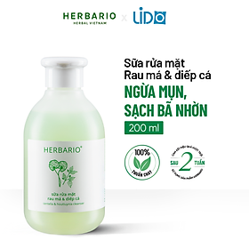 Sữa rửa mặt Rau má & Diếp cá herbario 200ml da dầu, ngăn ngừa mụn thuần chay