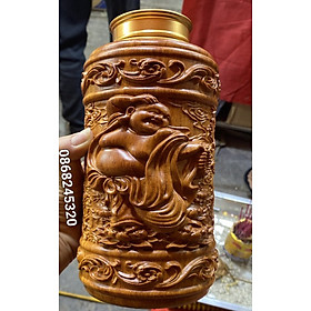 Mua Hộp đựng trà ( chè) khắc phật di lặc bằng gỗ bách xanh thơm nức kt 20×12×12cm