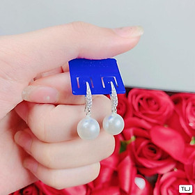 Bông tai bạc ta đính đá gắn hạt trai MS40