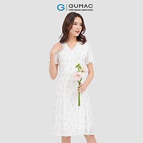 Đầm dáng xòe GUMAC LD0915 cổ tim họa tiết hoa nữ tính