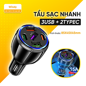 Tẩu Sạc Xe Ô Tô Chia 5 Cổng USB Type C Chuẩn PD, Cổng Quick Charge 3.0 | Kích Thước Nhỏ Gọn, Sạc Nhanh, Dòng Điện Ổn Định