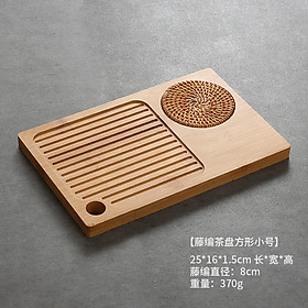 Khay Trà Tre Già Kiểu Dáng Nhật Bản Kèm Đế Lót Ấm Bằng Mây